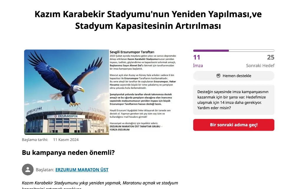 Erzurumlu Taraftarlar, Kazım Karabekir Stadyumu’nun Yıkılıp Yeniden Yapılması için Kampanya Başlattı 