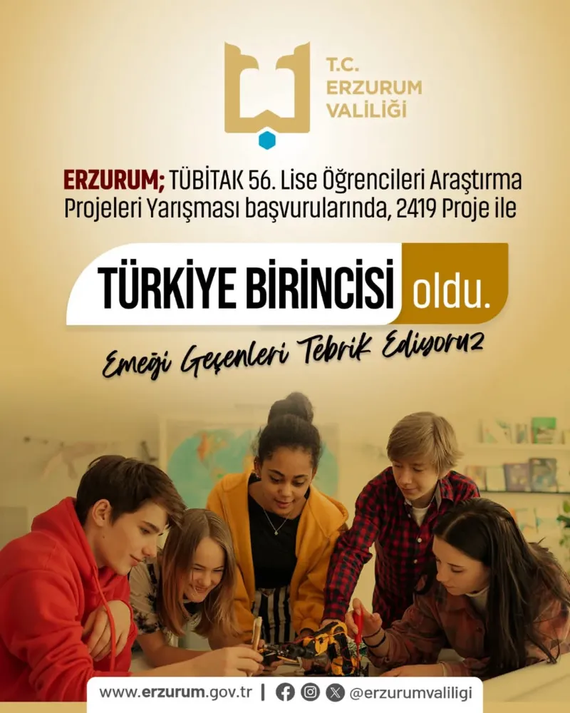 ERZURUM, TÜBİTAK PROJE BAŞVURULARINDA TÜRKİYE BİRİNCİSİ