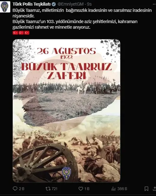 EGM’DEN, BÜYÜK TAARRUZ’UN YIL DÖNÜMÜNDE ATATÜRK’SÜZ PAYLAŞIM